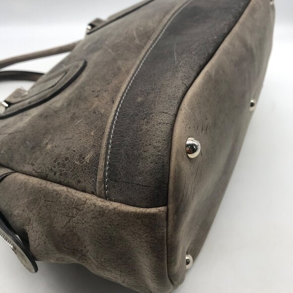 Longchamp Grey Distressed Leather Cosmo Satchel Bag - Picture 7 of 11
